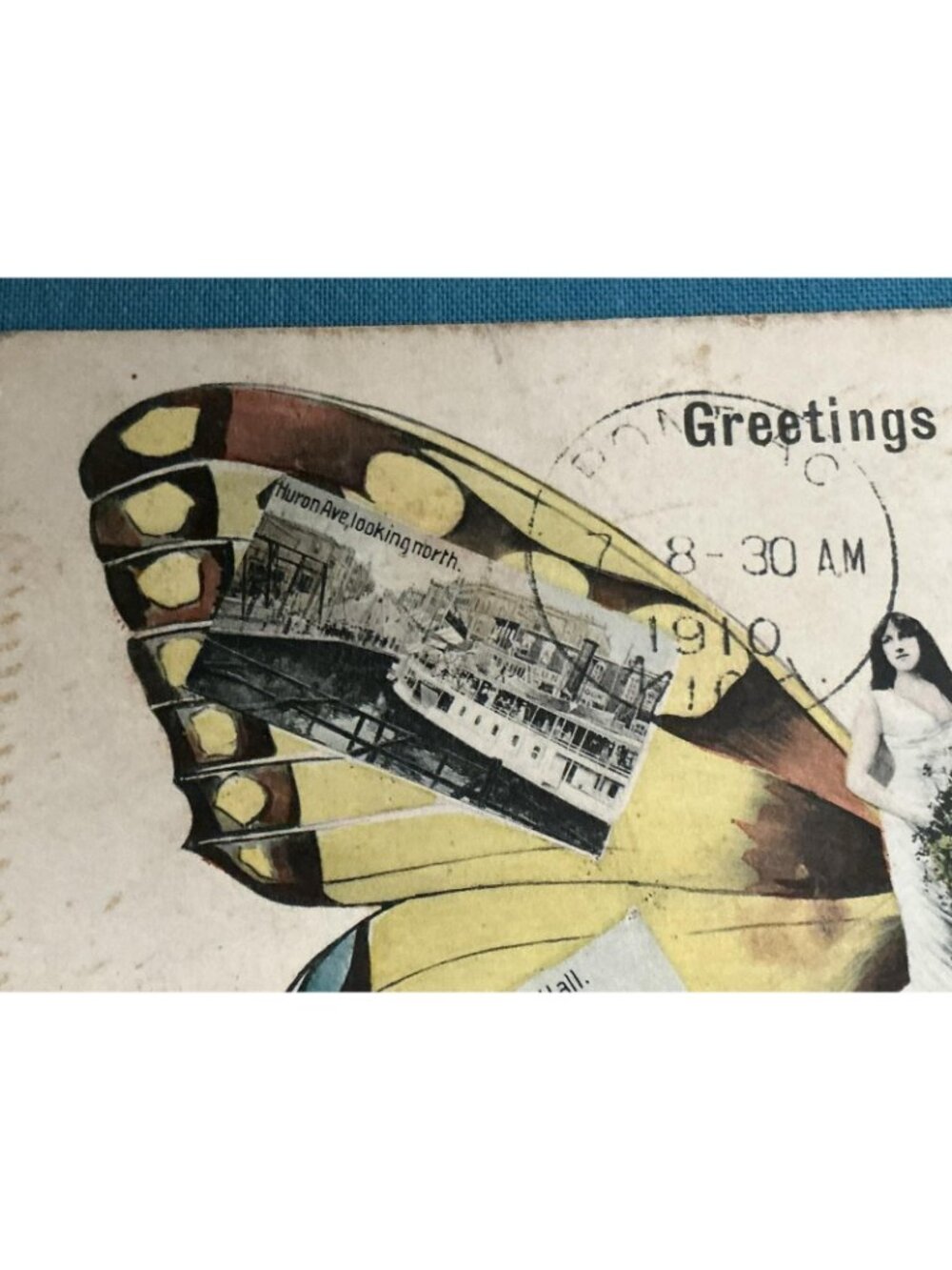 Vintage Leather Buckle Picture Frame 1910 Butterfly Girl Postcard - Picture 10 of 14